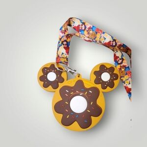 Disney Parks Large Mickey Mouse Snacks Donut Sprinkles ID Holder and Lanyard